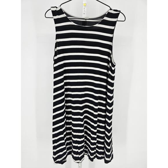 Old Navy Womens Sz L Sleeveless Knee Length Dress Black White Striped - Picture 1 of 4